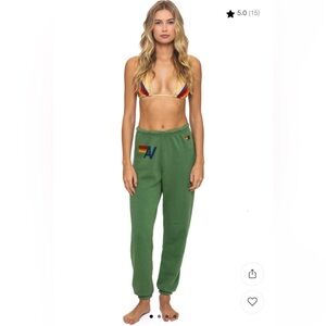 NWT Aviator Nation AV Logo Palm Green Sweatpant Joggers S Small